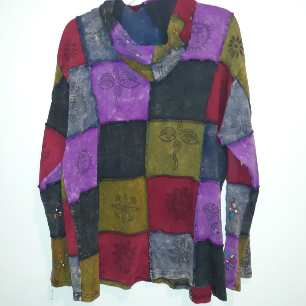 Patchwork Light Jacket With Hoodie Size Large Can… - image 2
